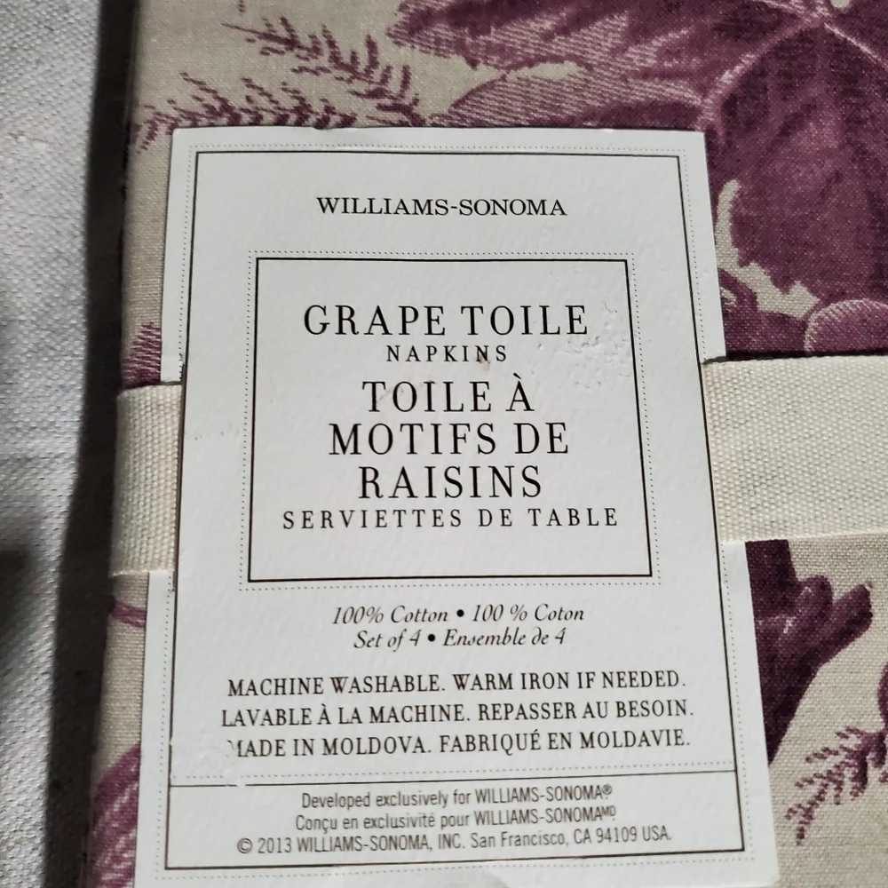 NWT Grape Toile Napkins by Williams Sonoma, 100% Cotton
